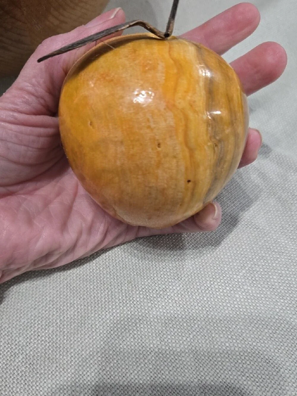 Vintage Italian Alabaster And Onxy Marble Fruit And Wooden Fruit Bowl